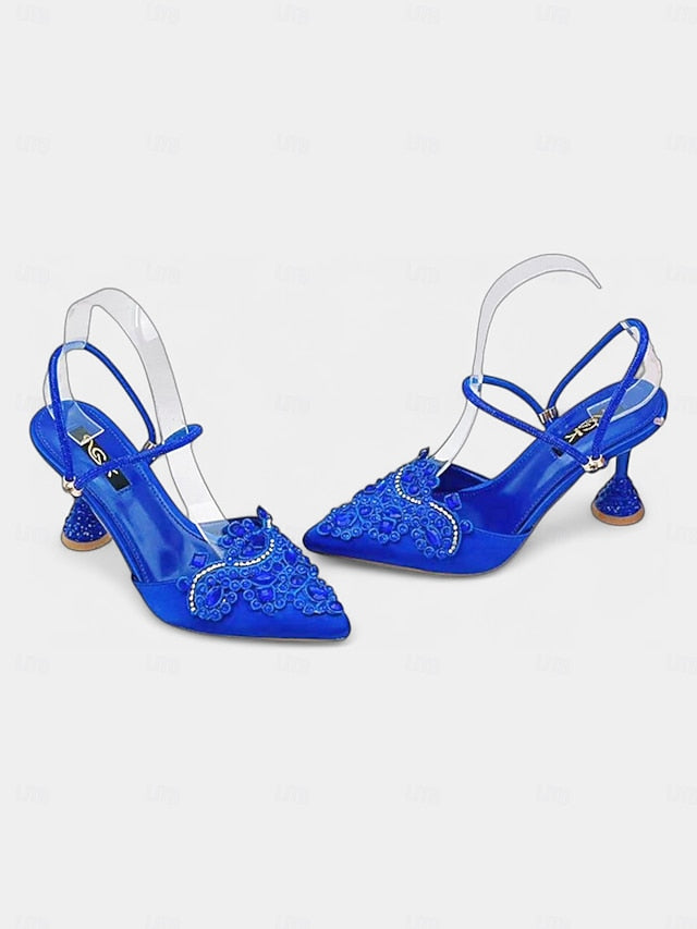 Rhinestone Toe Women's Pointed Embellished Satin Gold