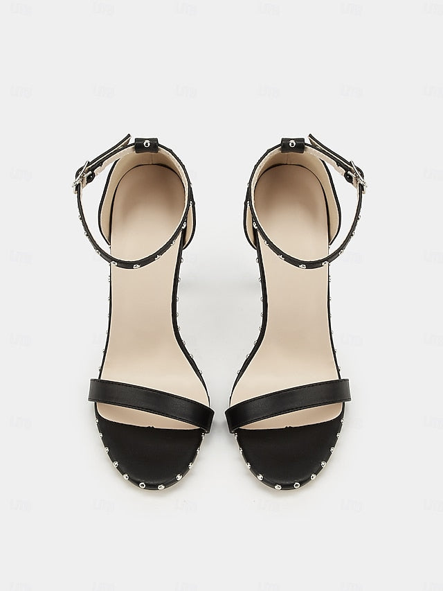 Embellishments Stud Sandals Black Stiletto with - Silver