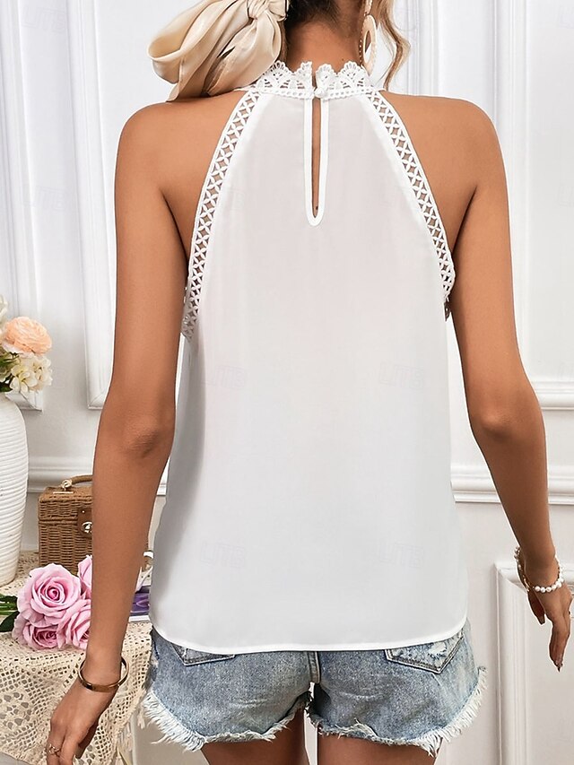 Women's Lace Splicing Top Blouse Lace Patchwork Solid Color