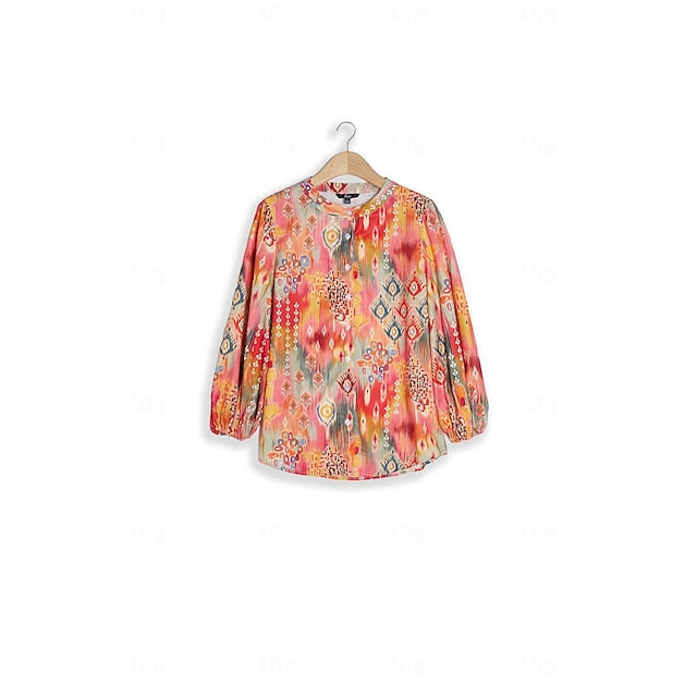 Women's Shirt Basic Buttons Print Long Sleeve Regular Tops