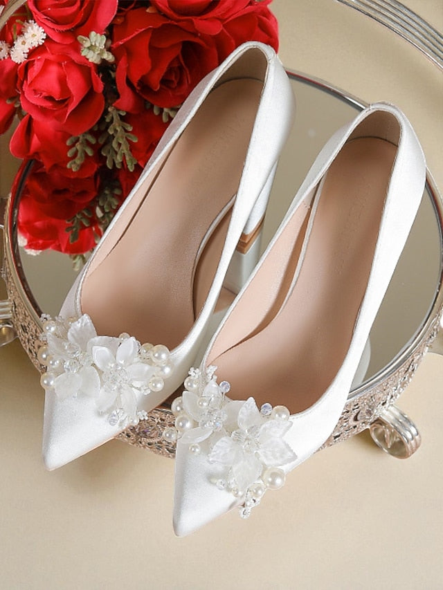 and Women's White Pearl Crystal with Wedding Heels
