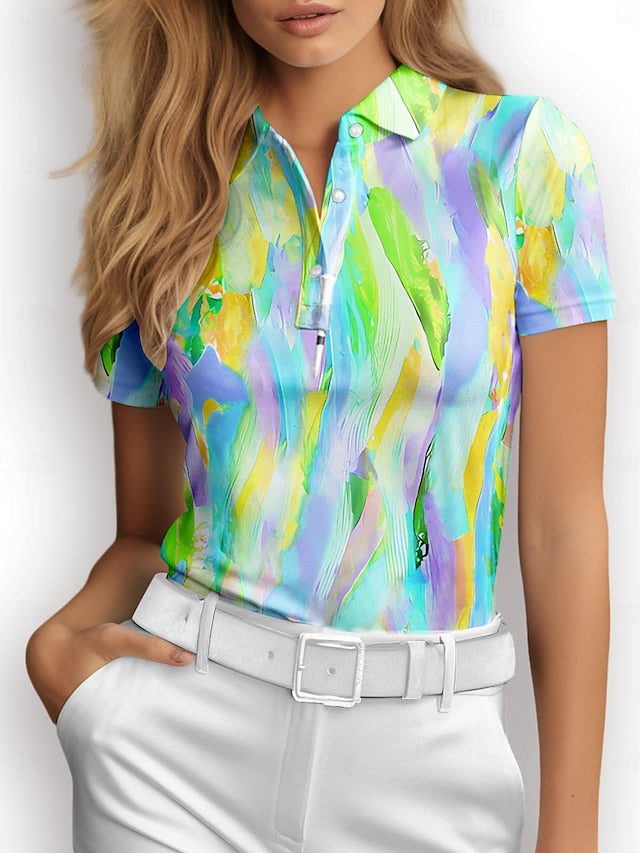 Women's Golf Polo Shirt Blue Short Sleeve Sun Protection