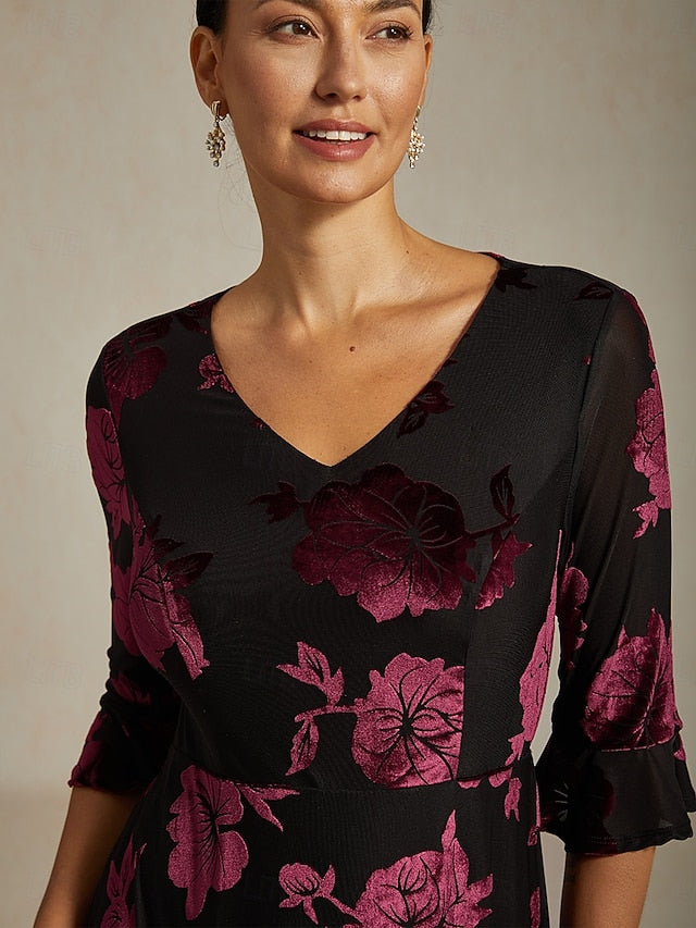 Women's Midi Dress Velvet Dress Elegant Wedding Guest