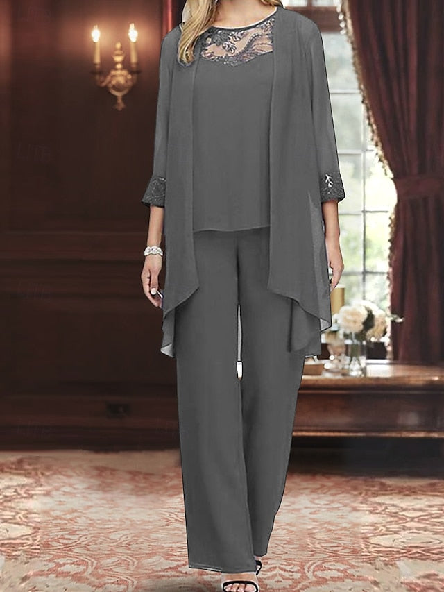 Neck Mother Piece Elegant Crew the Vintage 3 of Dress Bride