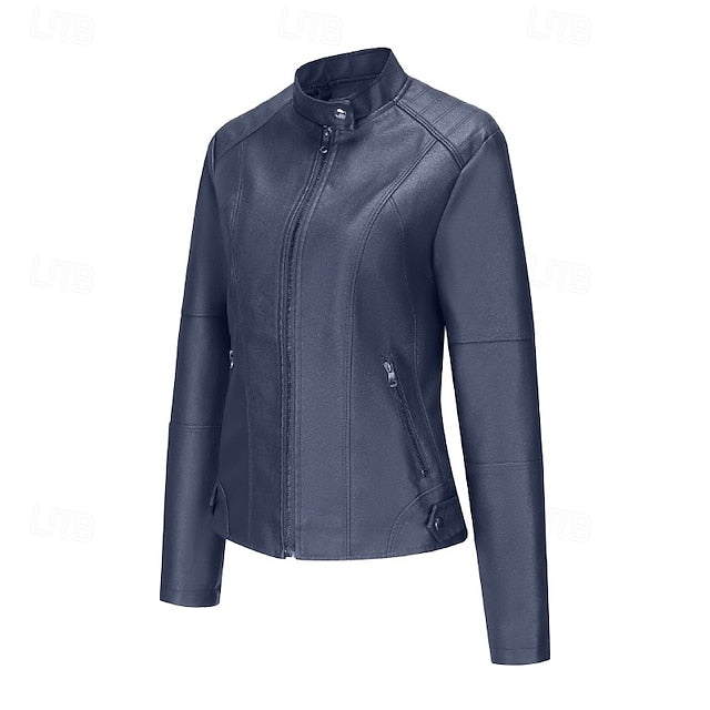 Women's Pocket Faux Jacket Comfortable Zipper Leather