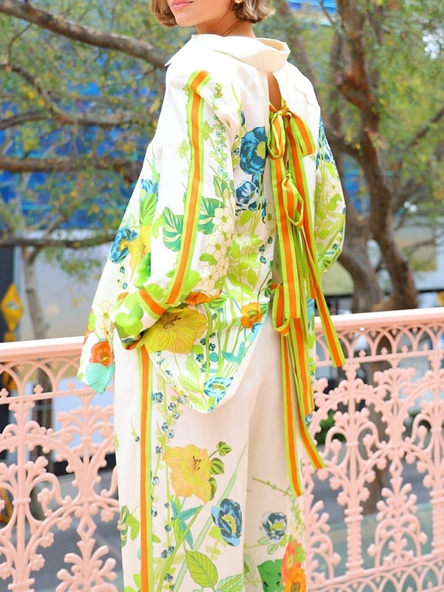 Women's Shirt Blouse Wide Leg Pants Long Sleeve Shirt
