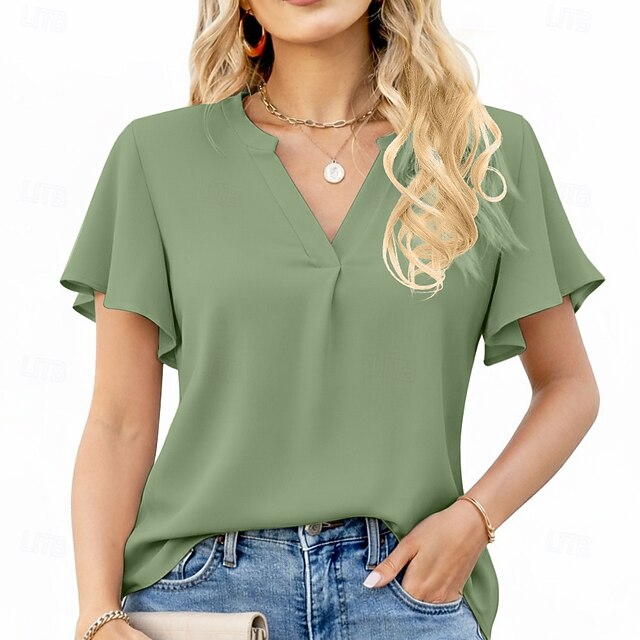 Women's Shirt Summer Shirt Casual Shirt Chiffon Tops Ruffle