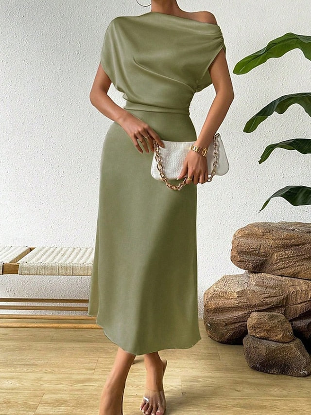 Women's Midi Dress Satin Dress Party Dress Cocktail Dress