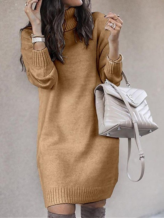 Women's Sweater Dress Stylish Casual Soft Solid Color