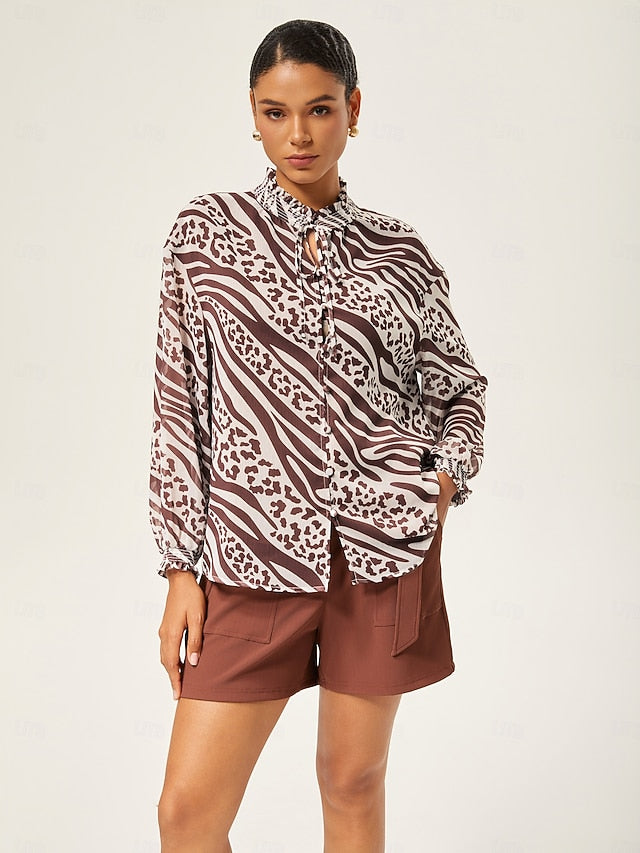 Animal Print Ruched Long Sleeve Pullover
