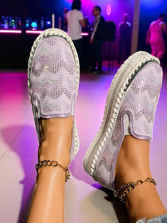 Slip-On Platform Women's Mesh Sneakers with Glitter