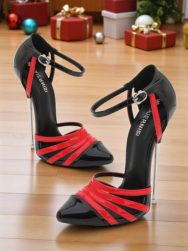 - Women's Leather Stiletto Black Red Heels and Patent
