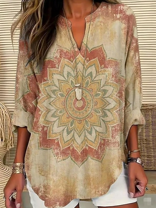 Women's Shirt Tunic Print Graphic Flower Bohemia Vintage