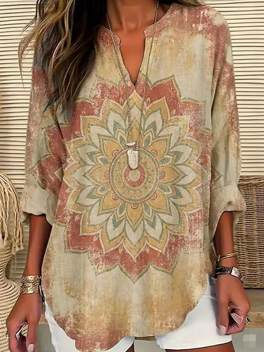 Women's Shirt Tunic Print Graphic Flower Bohemia Vintage