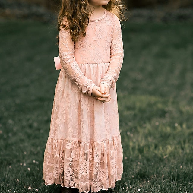 Colored Girl Kids Solid Dress Girls' Flower Long