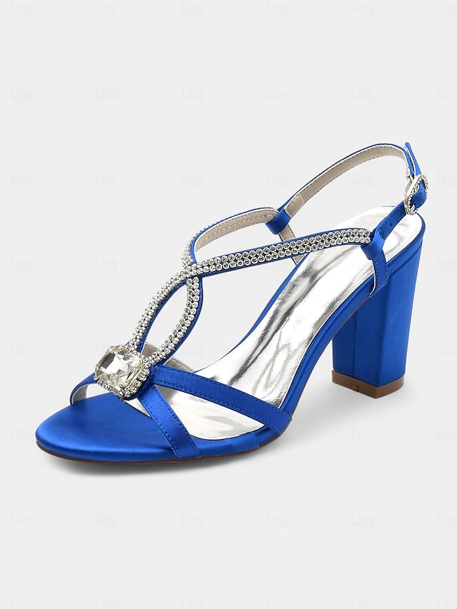 Sandals Elegant – Satin Rhinestone Royal Women's Blue