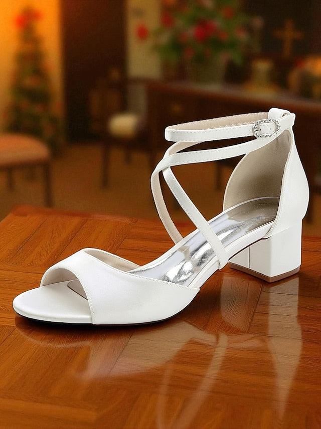 Ankle Strap Sandals Women's Block Heel with Satin - Elegant