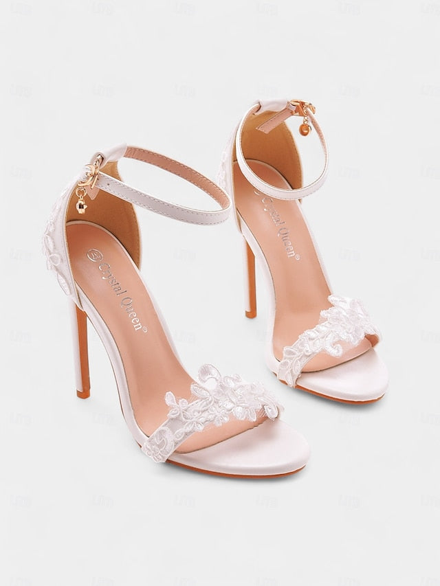 Lace Stiletto with Heels White Strap Ankle Women's Wedding