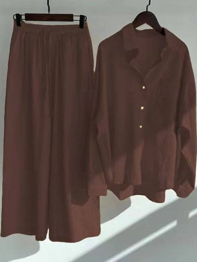 Women's Pants Sets Bolero Top Long Sleeve Shirt Collar