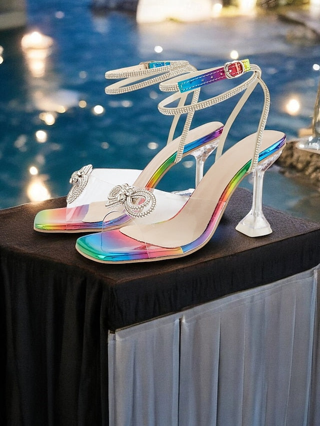 Rainbow Crystal Colorful High - Heel Bow Detail with Heels Clear