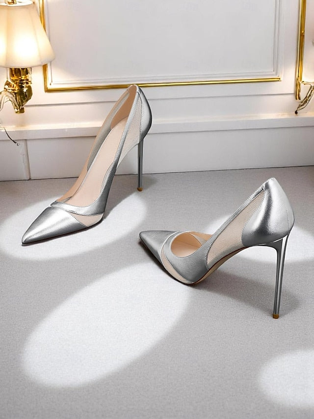 Mesh Toe Women's Pumps Suede Pointed Nude with Detailing