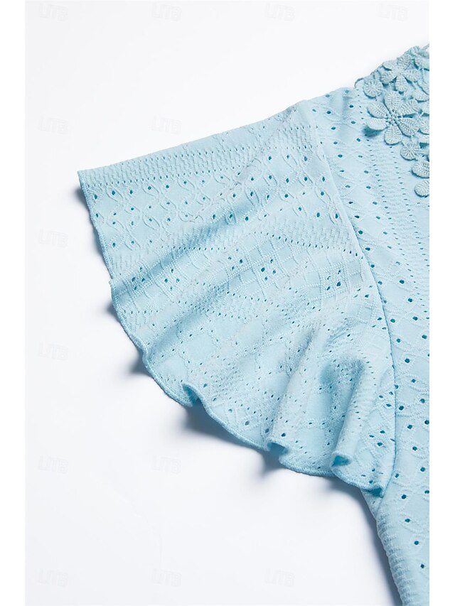 Women's Pointelle Shirt Eyelet Top Lace Shirt Lace Short