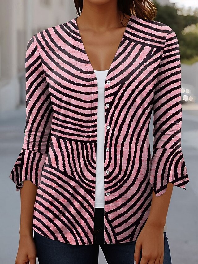 Women's T Shirt Ruffle Buttons Graphic Geometric Elegant