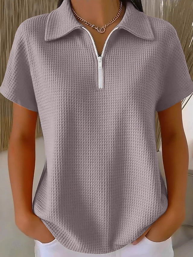 Women's Shirt Waffle Shirt Blouse Quarter Zip Plain Stylish