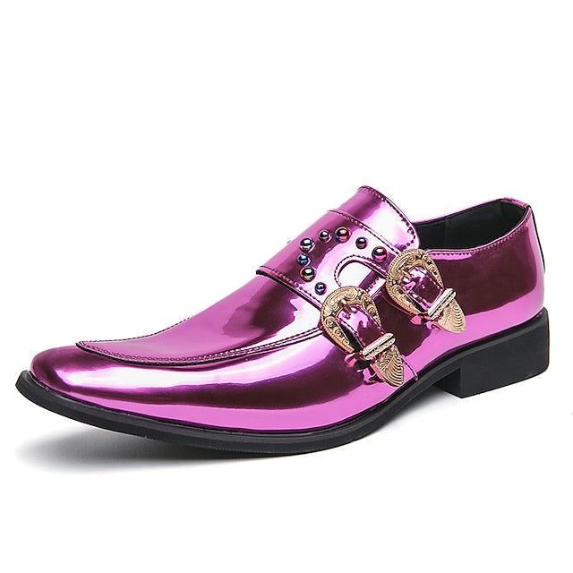 Shoes Fashion Buckle Men's Loafers Pink – Metallic