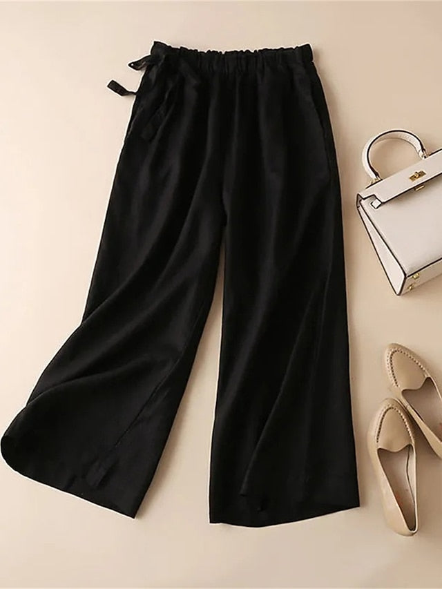 Women's Wide Leg Cropped Pants Vacation Vintage Casual