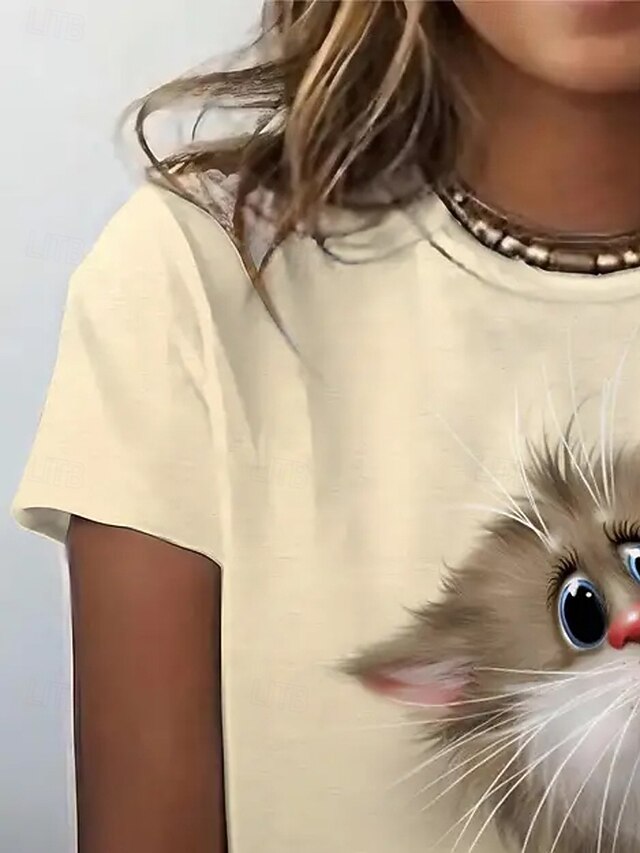 Women's T Shirt Summer Tops Print Graphic Cat Classic