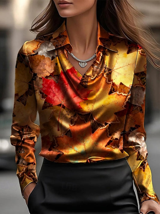 Women's Shirt Print Draped Leaf Elegant Stylish Casual Long