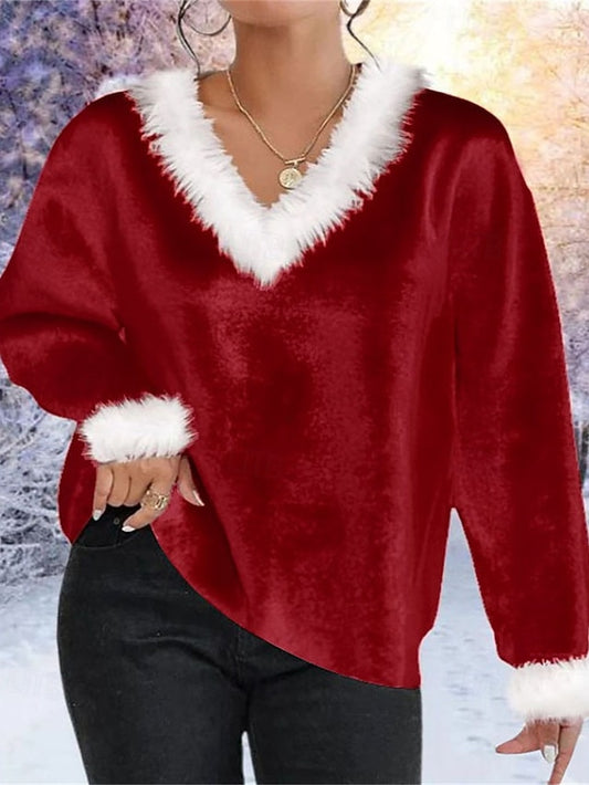 Christmas Women's Velvet Blouse Dressy Tops Ruched