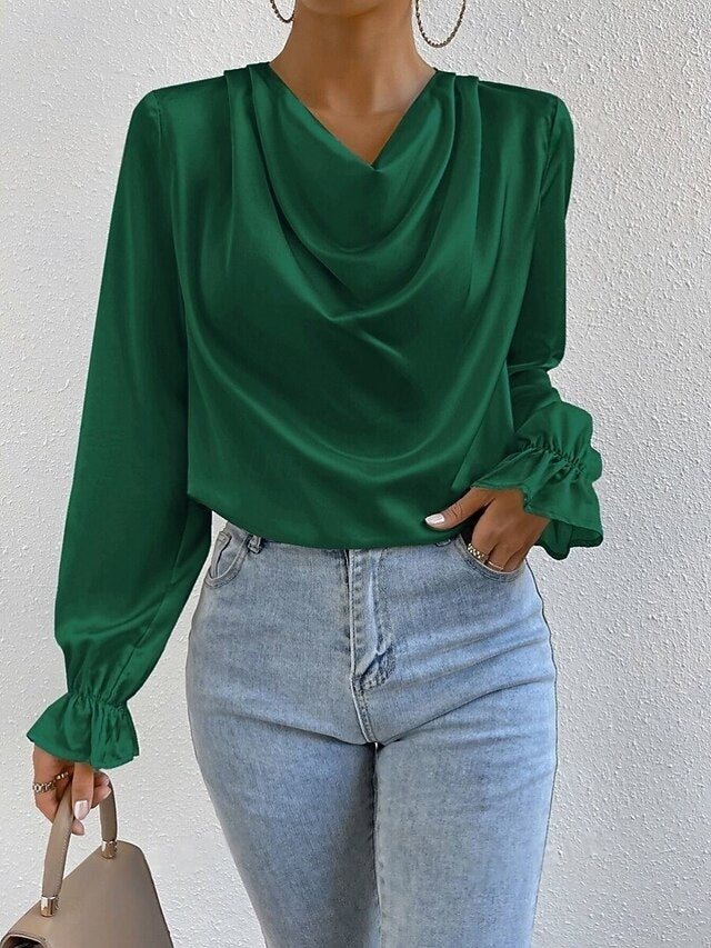 Women's Blouse Ruched Solid Color Elegant Stylish Basic