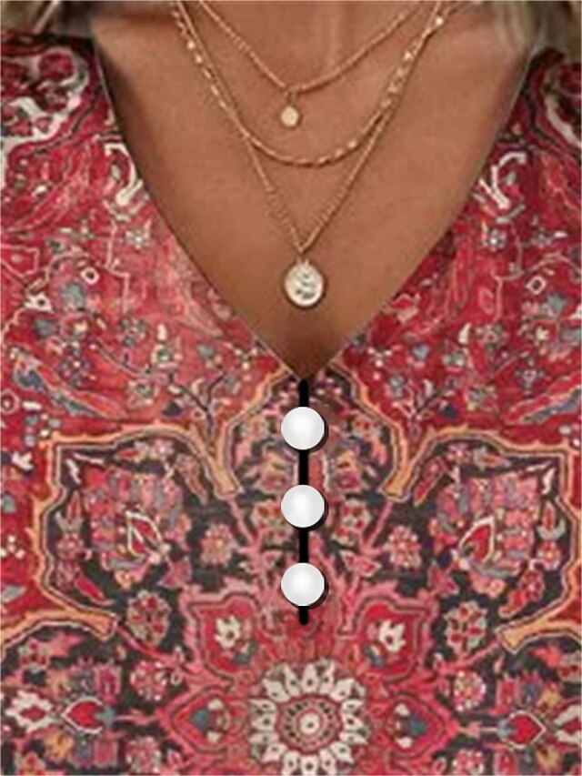 Women's T Shirt Henley Shirt Buttons Print Floral Vintage