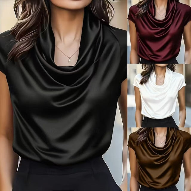 Women's Blouse Ruched Solid Color Elegant Stylish Casual