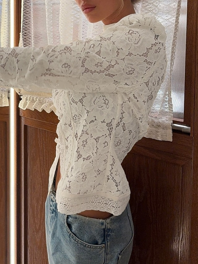 Women's Blouse Lace Patchwork Solid Color Stylish Basic