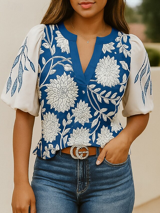 Women's Shirt Summer Tops Casual Beach Half Sleeve V Neck