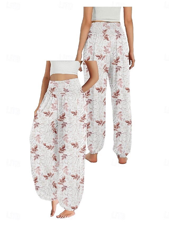 Women's Faux Cotton Linen Wide Leg Pants Trousers Ethnic