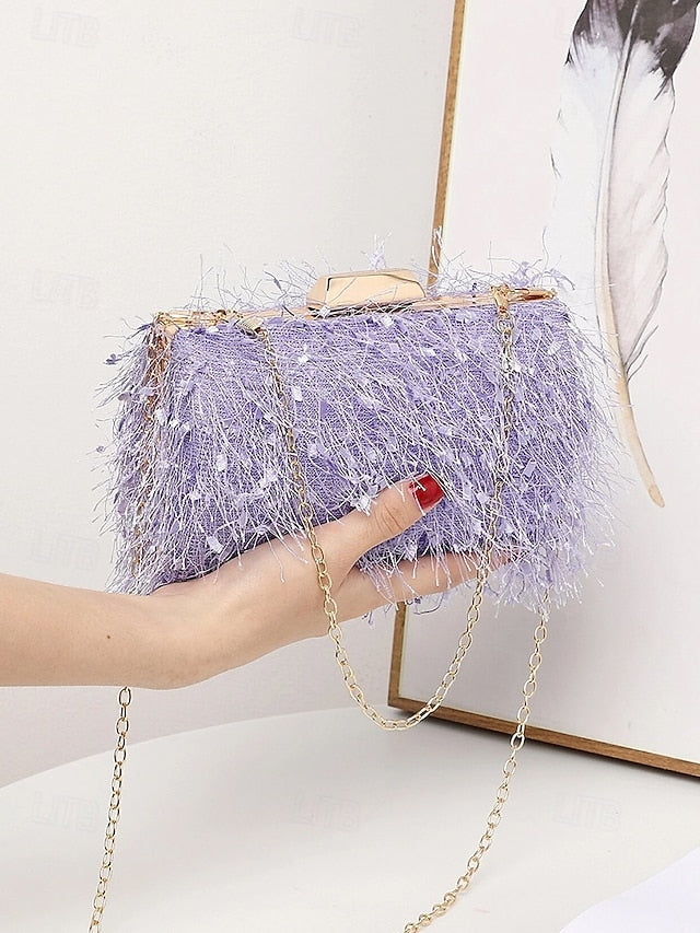 Chain Chic Strap Clutch Women's Evening with Feathered