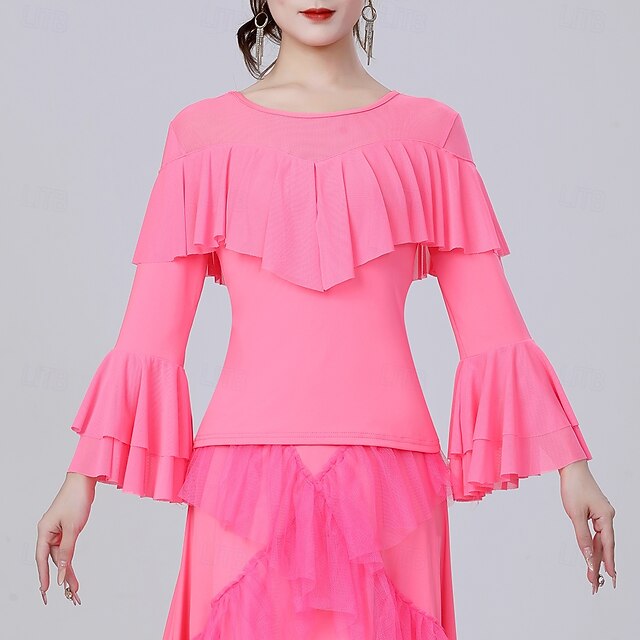 Latin Dance Top Ruffles Pure Color Splicing Women's