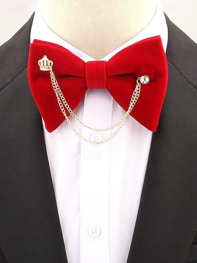 Men's Velvet with Tie – and Chain Detail Crown Bow
