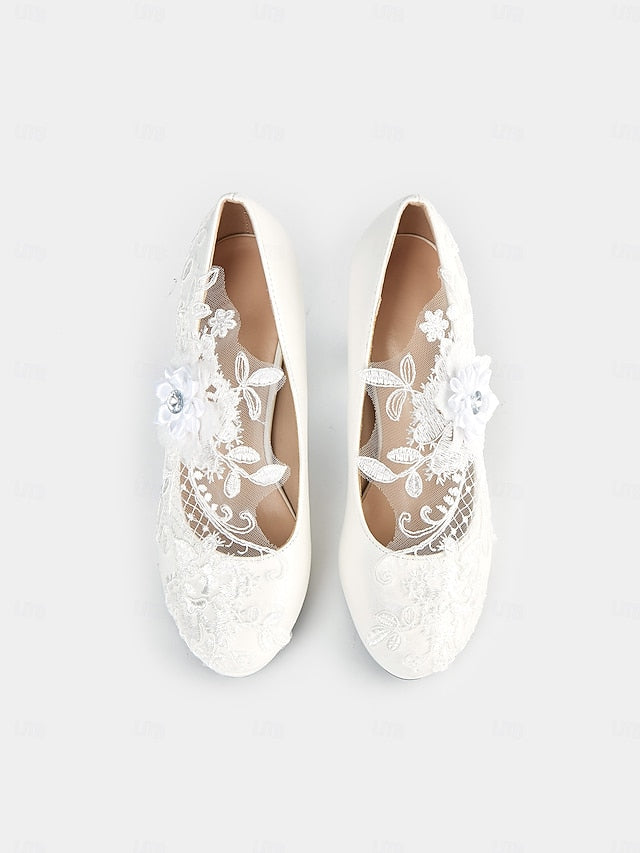Bridal High Embellishments – with Heel White Shoes Floral Lace