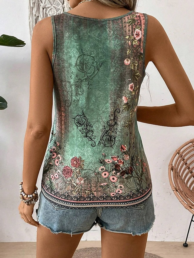 Women's Camisole Tank Top Floral Ethnic Casual Sleeveless U