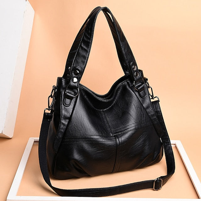 Sac bandoulière en similicuir bordeaux pour femme, grand format
