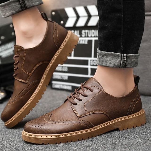 Shoes Leather Faux Men's Brogue Classic Black – Oxford