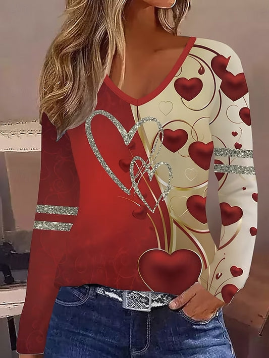 Women's T Shirt Print Ombre Heart Graphic Vintage Stylish