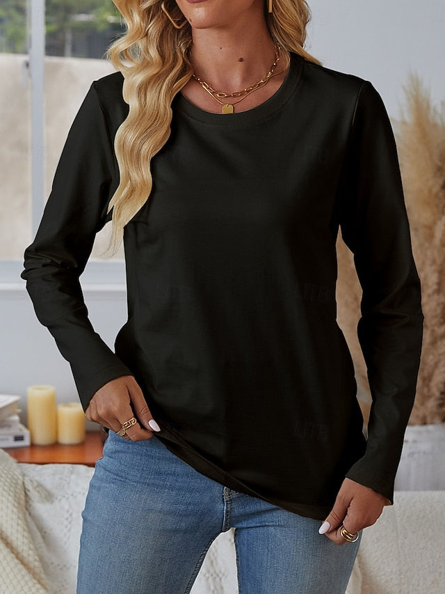 Women's 100% Cotton T shirt Solid Color Tee Daily Weekend