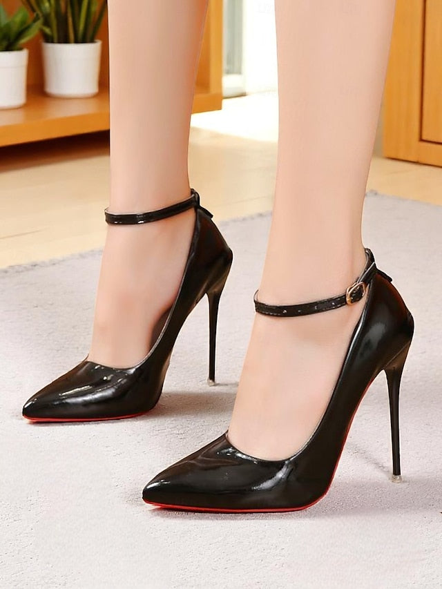 with Stiletto Ankle Heels Women's Black Leather Patent
