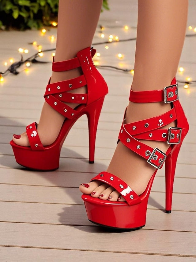Heels Buckled Women's Platform Straps and White High with